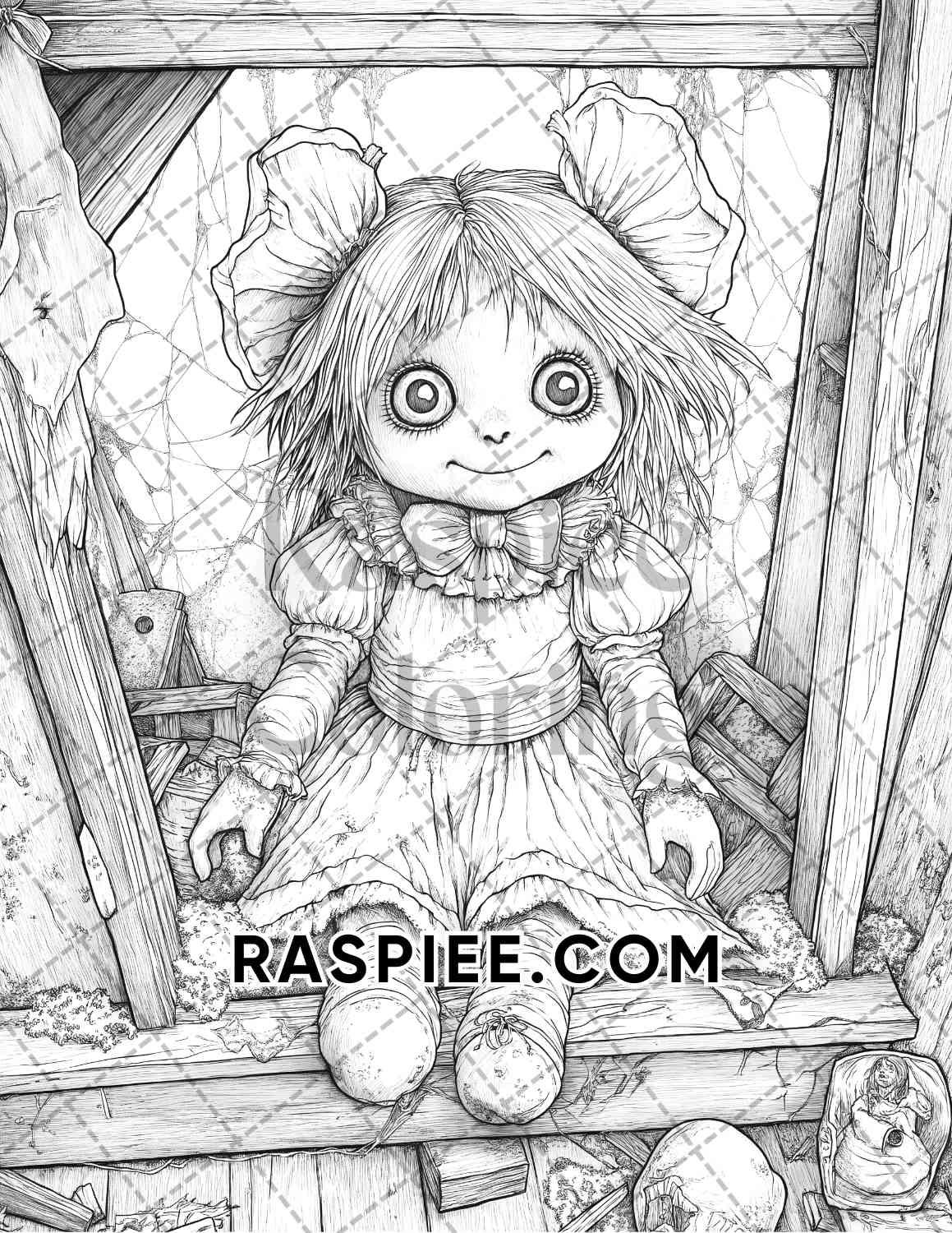 Haunted Dolls Halloween Horror Adult Coloring Pages Printable PDF Instant Download