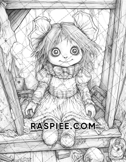 Haunted Dolls Halloween Horror Adult Coloring Pages Printable PDF Instant Download