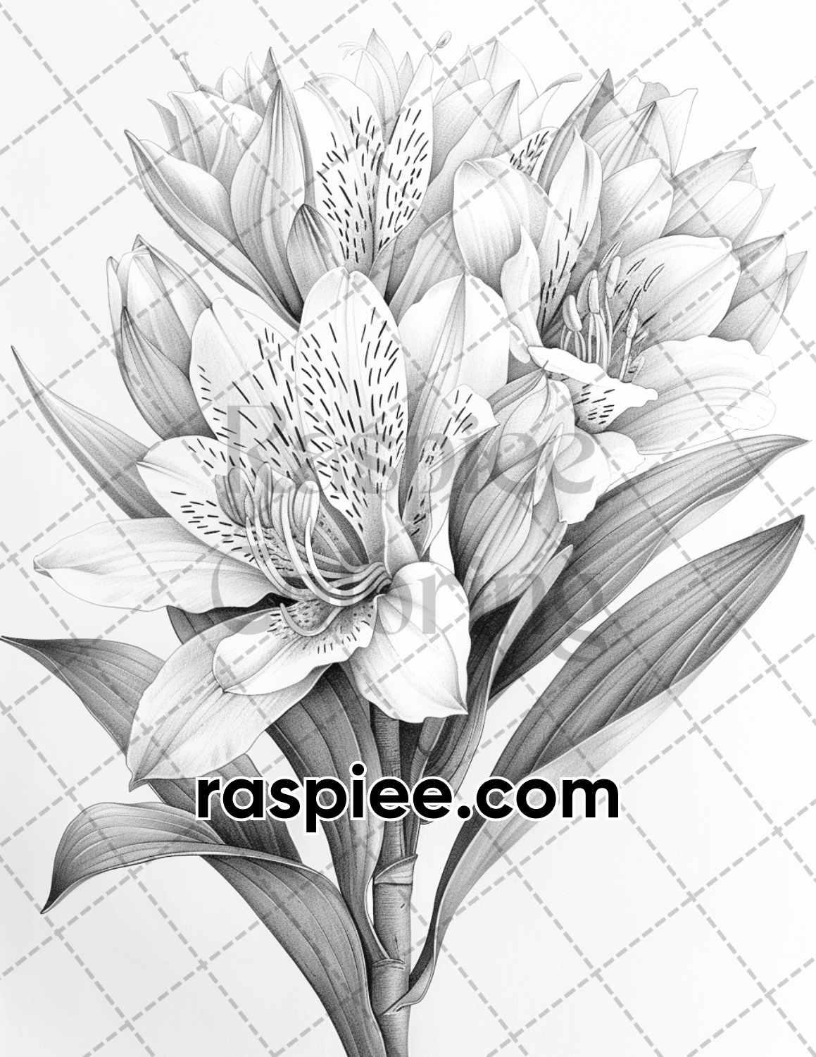 65 Tropical Flowers Grayscale Adult Coloring Pages Printable PDF Instant Download