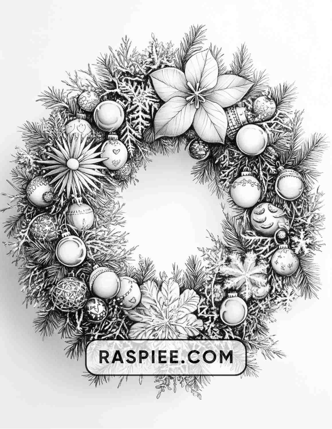 72 Christmas Wreaths Adult Coloring Pages