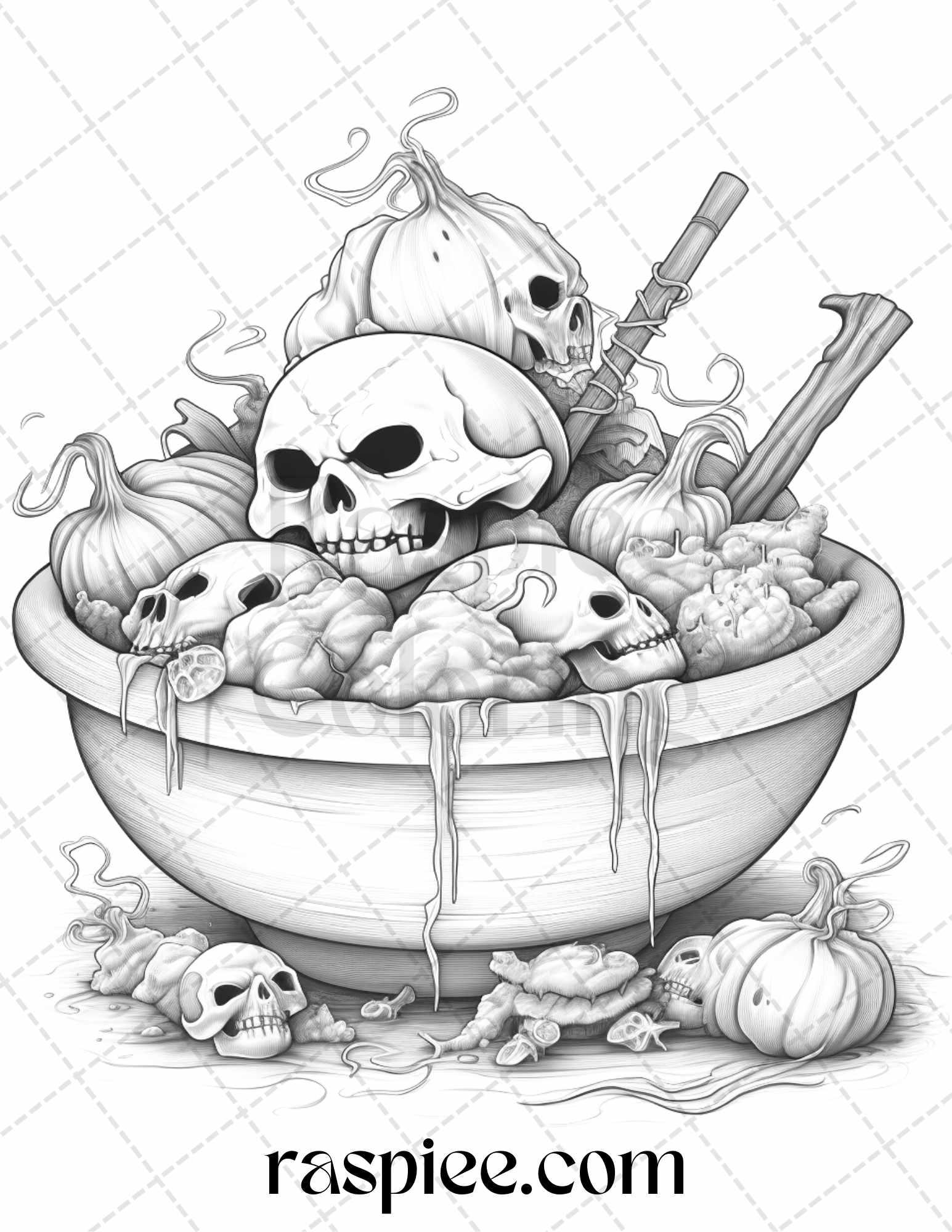68 Halloween Spooky Desserts Grayscale Coloring Pages Printable for Adults, PDF File Instant Download
