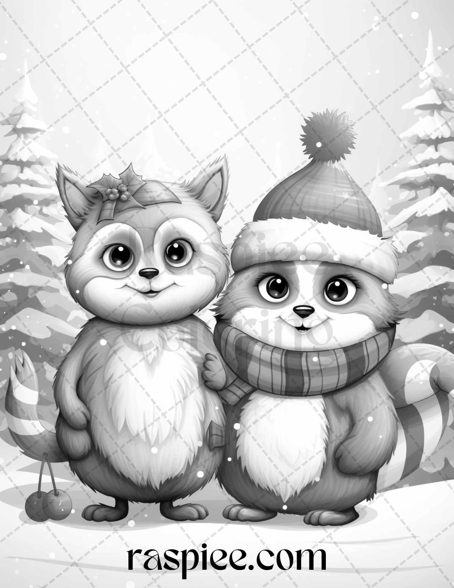 70 Christmas Critters Grayscale Coloring Pages Printable for Adults and Kids, PDF File Instant Download