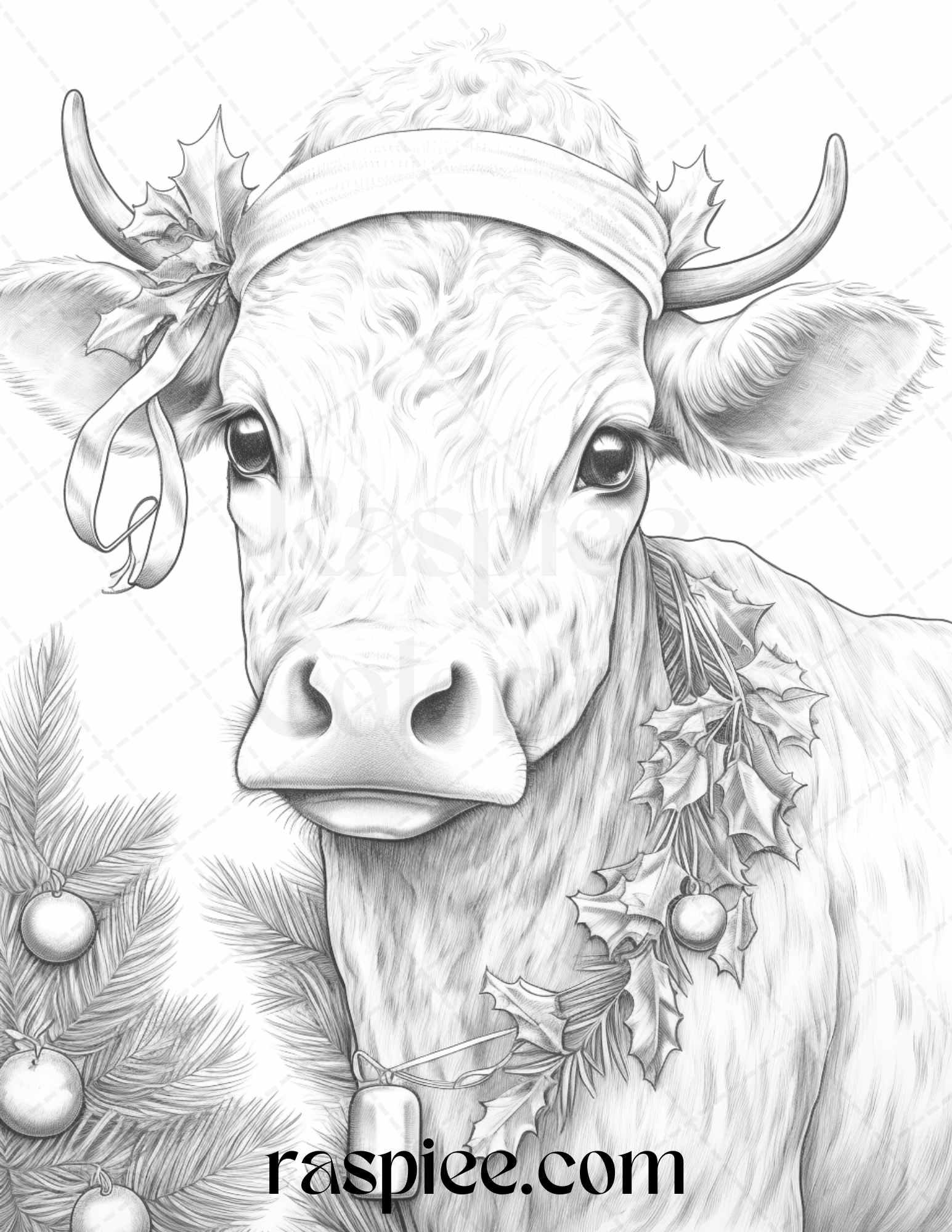 70 Christmas Animals Grayscale Coloring Pages Printable for Adults, PDF File Instant Download