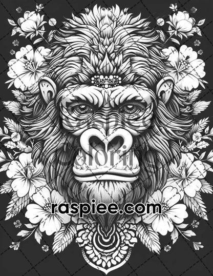 87 Spirit Animals Grayscale Adult Coloring Pages Printable PDF Instant Download