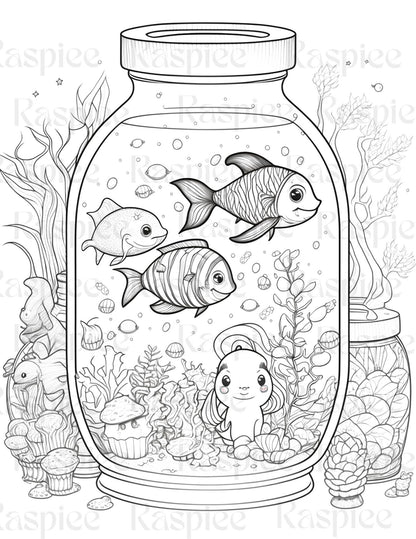 100 Animal in Jar Coloring Pages, Printable Coloring Pages for Kids and Adults, Printable PDF File Instant Download
