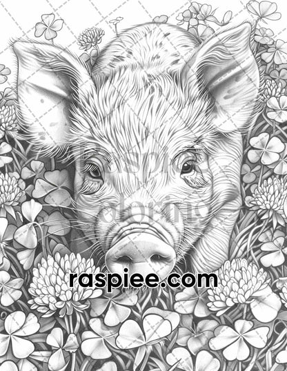 77 Baby Animals with Flowers Grayscale Adult Coloring Pages Printable PDF Instant Download