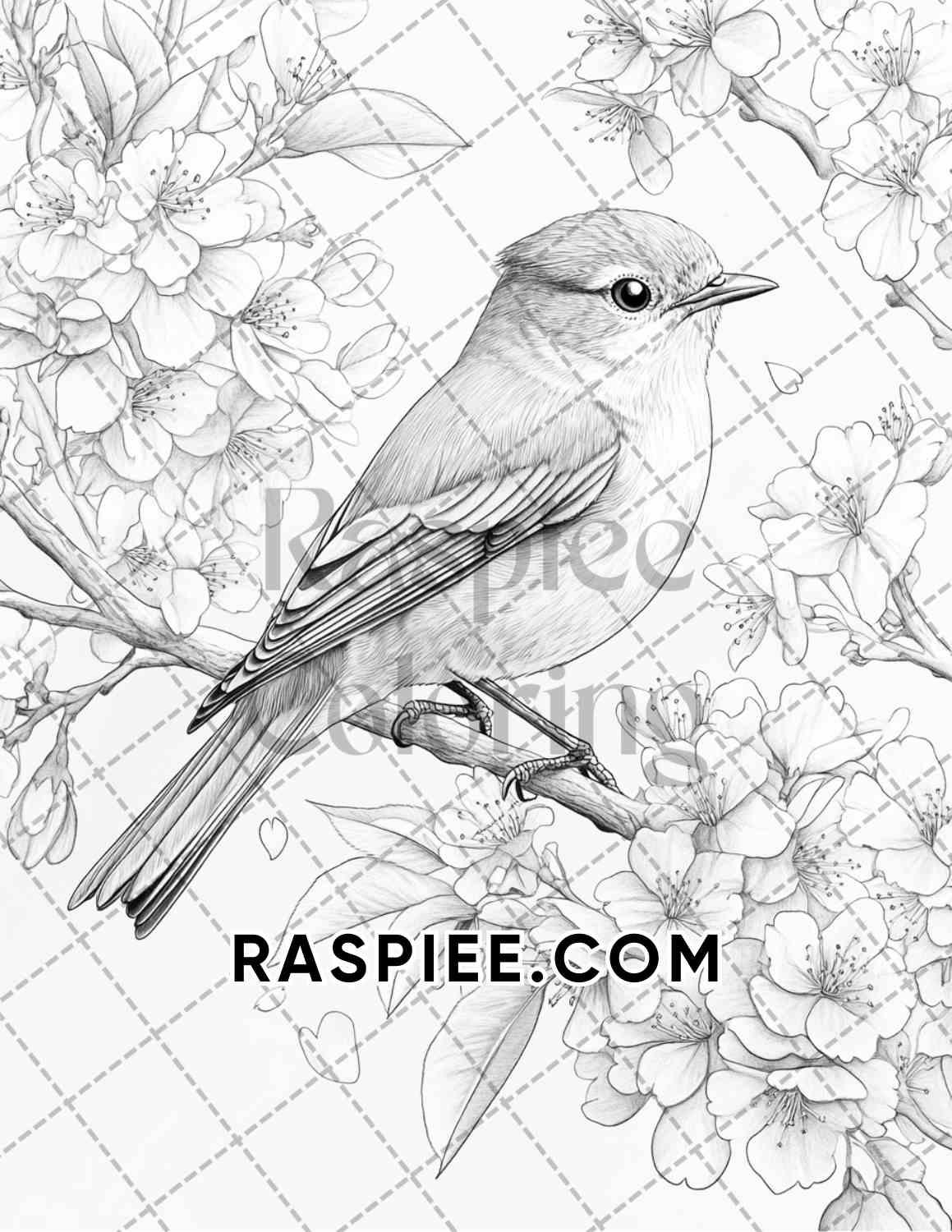 Flowers and Birds Adult Coloring Pages Printable PDF Instant Download