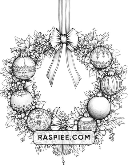 72 Christmas Wreaths Adult Coloring Pages
