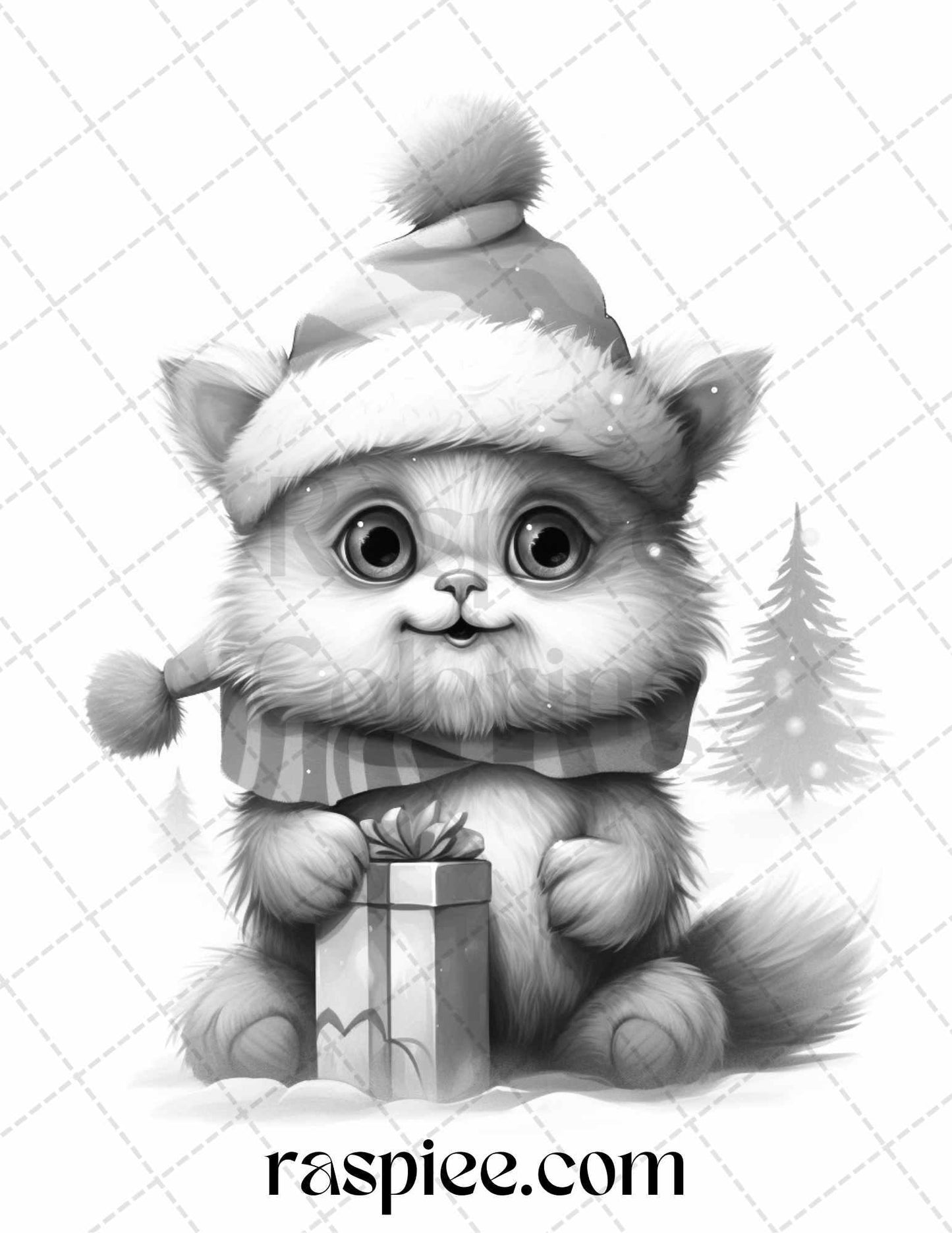 70 Christmas Critters Grayscale Coloring Pages Printable for Adults and Kids, PDF File Instant Download