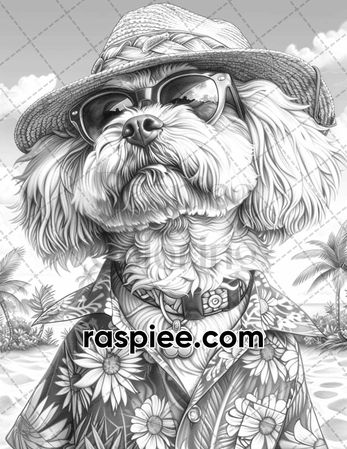 90 Summer Dogs Grayscale Adult Coloring Pages, Printable PDF Instant Download