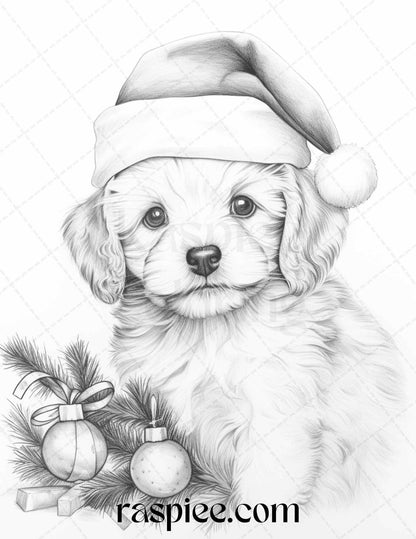 70 Christmas Animals Grayscale Coloring Pages Printable for Adults, PDF File Instant Download