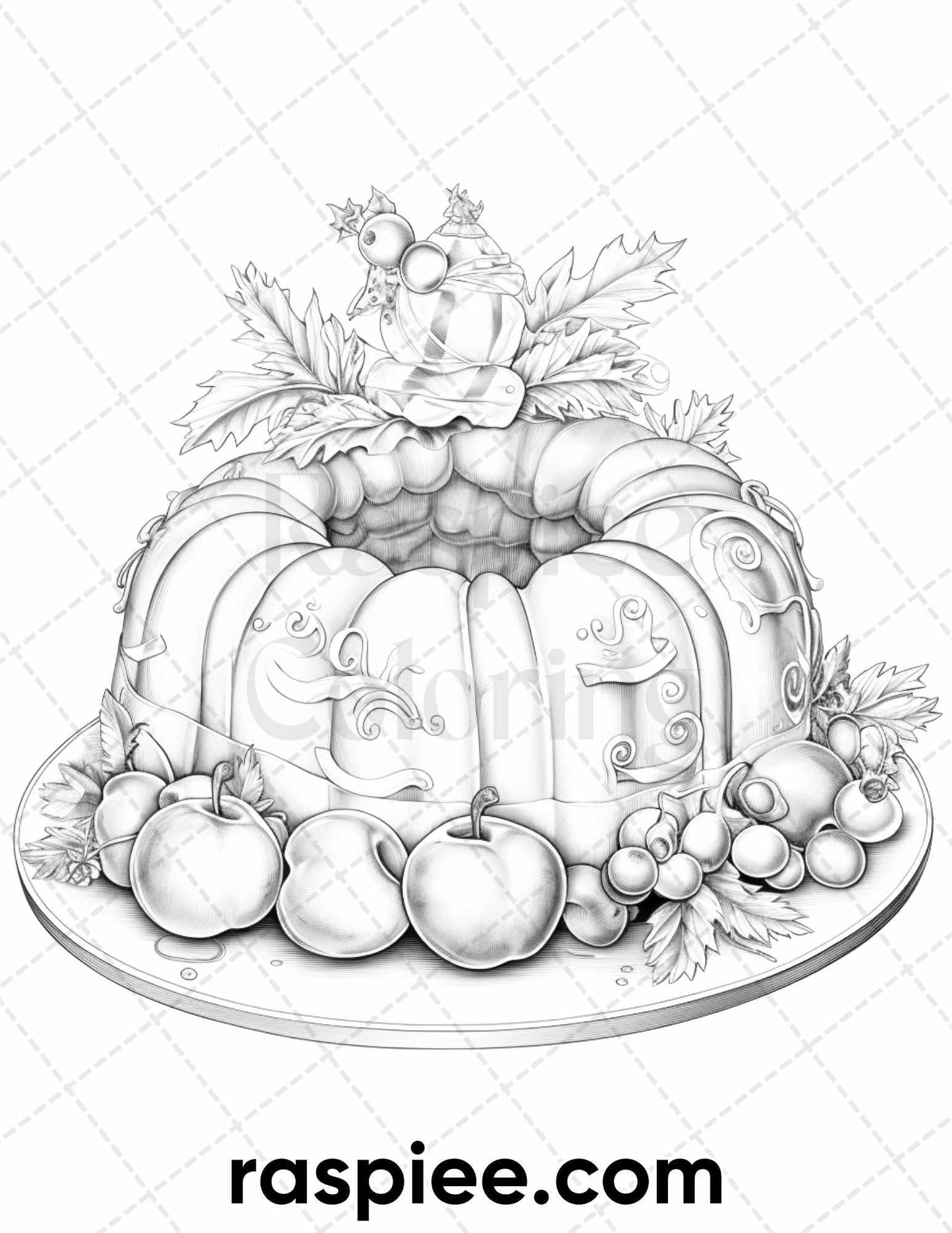 77 Christmas Desserts Grayscale Coloring Pages for Adults, Printable PDF Instant Download