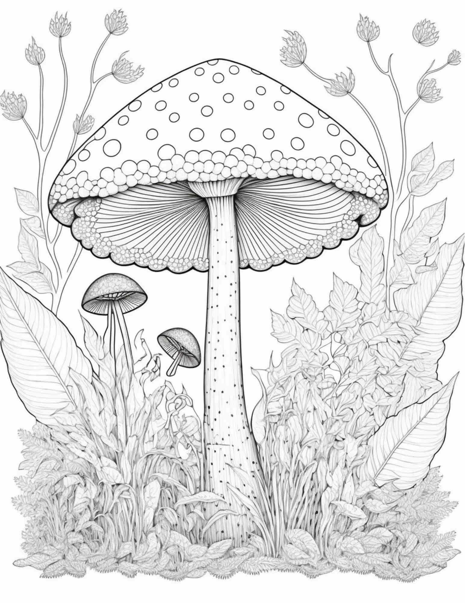 100 Mushroom Forest Coloring Pages Printable for Adults and Kids, Grayscale Coloring Book, Printable PDF File Instant Download