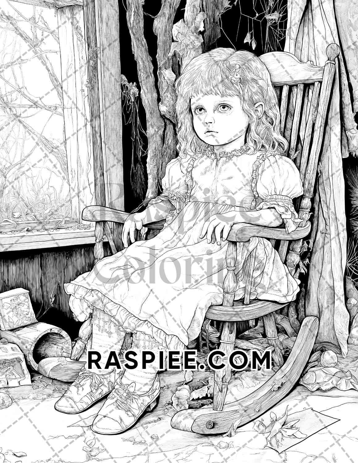 Haunted Dolls Halloween Horror Adult Coloring Pages Printable PDF Instant Download