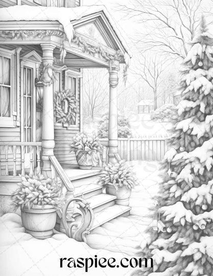 90 Merry Christmas Grayscale Coloring Pages Printable for Adults, PDF File Instant Download