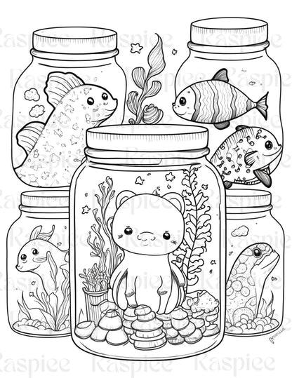 100 Animal in Jar Coloring Pages, Printable Coloring Pages for Kids and Adults, Printable PDF File Instant Download