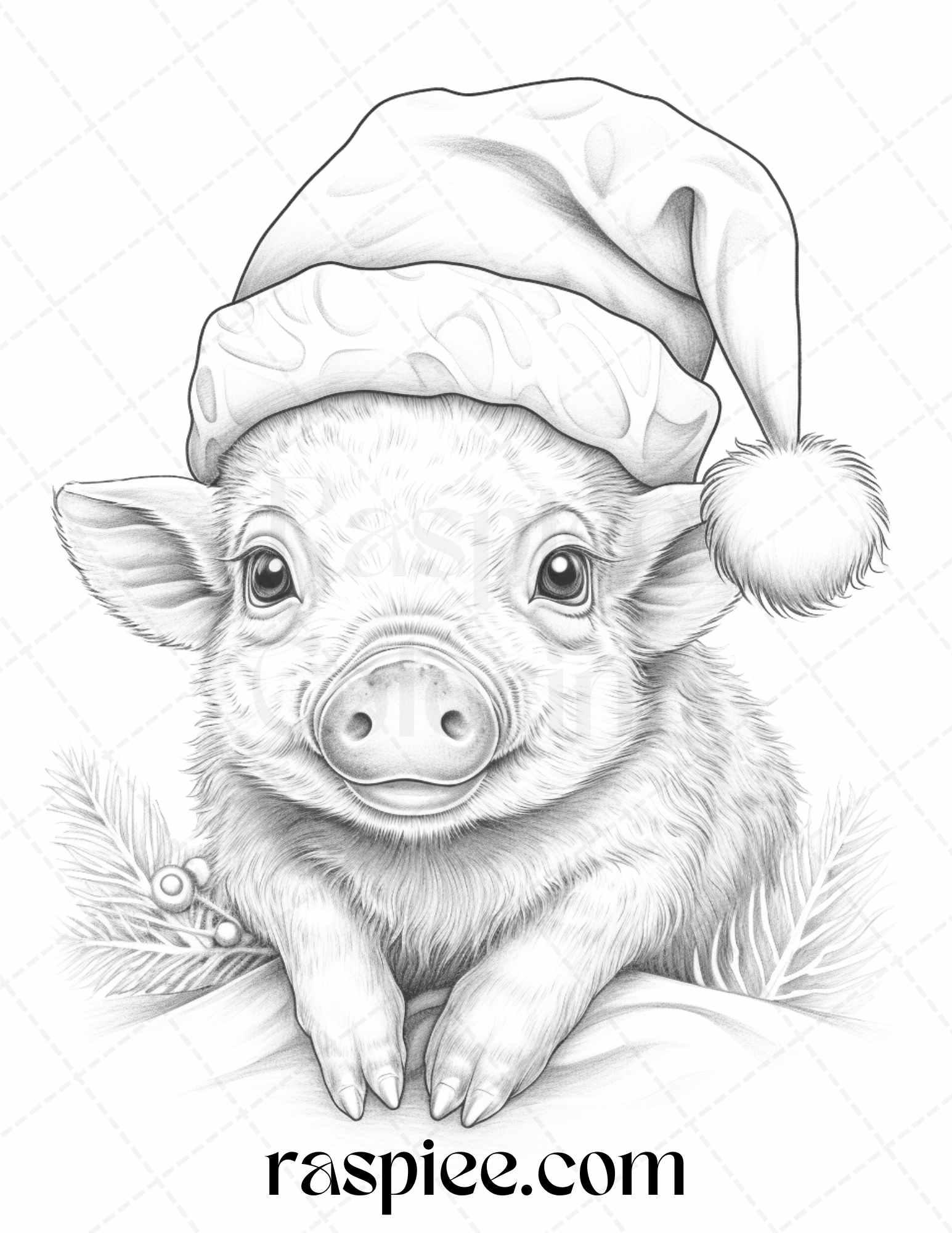 70 Christmas Animals Grayscale Coloring Pages Printable for Adults, PDF File Instant Download