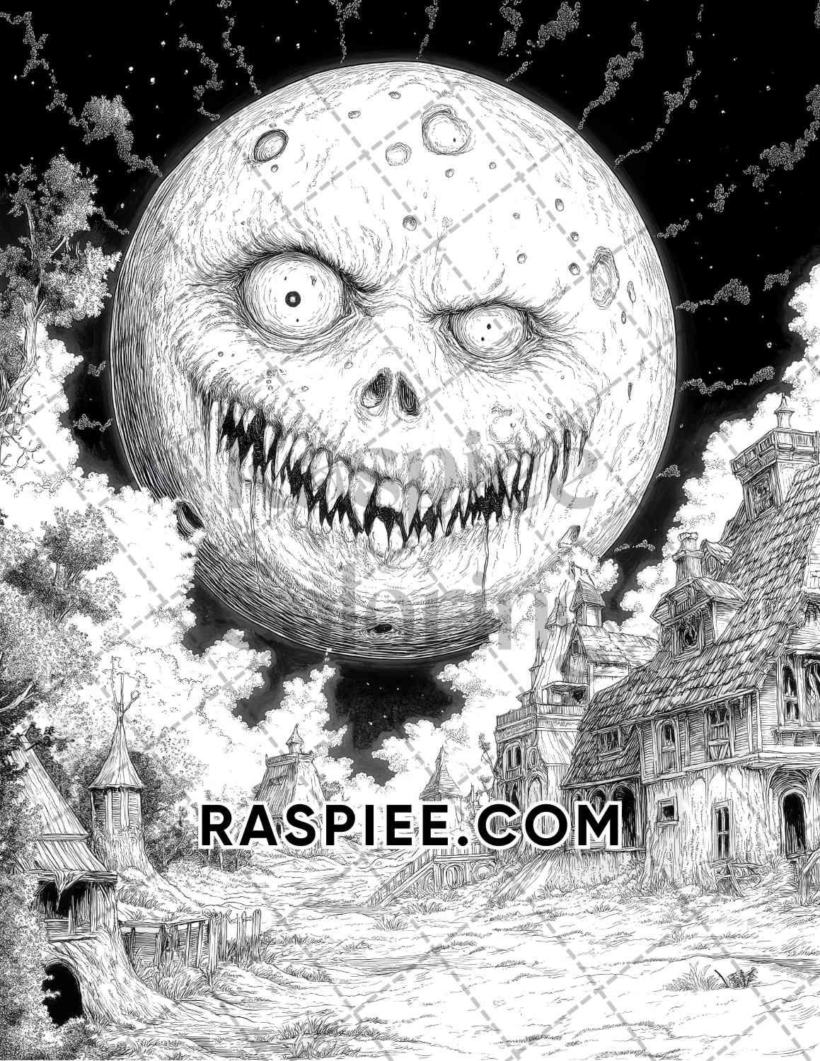 Halloween Surreal Adult Coloring Pages Printable PDF Instant Download