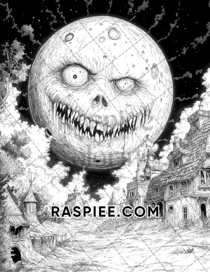 Halloween Surreal Adult Coloring Pages Printable PDF Instant Download