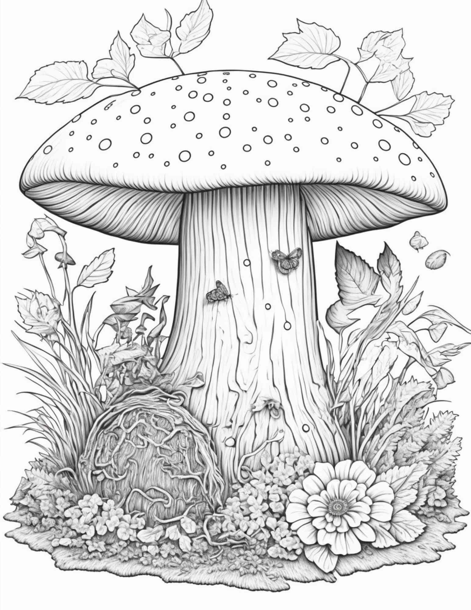 100 Mushroom Forest Coloring Pages Printable for Adults and Kids, Grayscale Coloring Book, Printable PDF File Instant Download