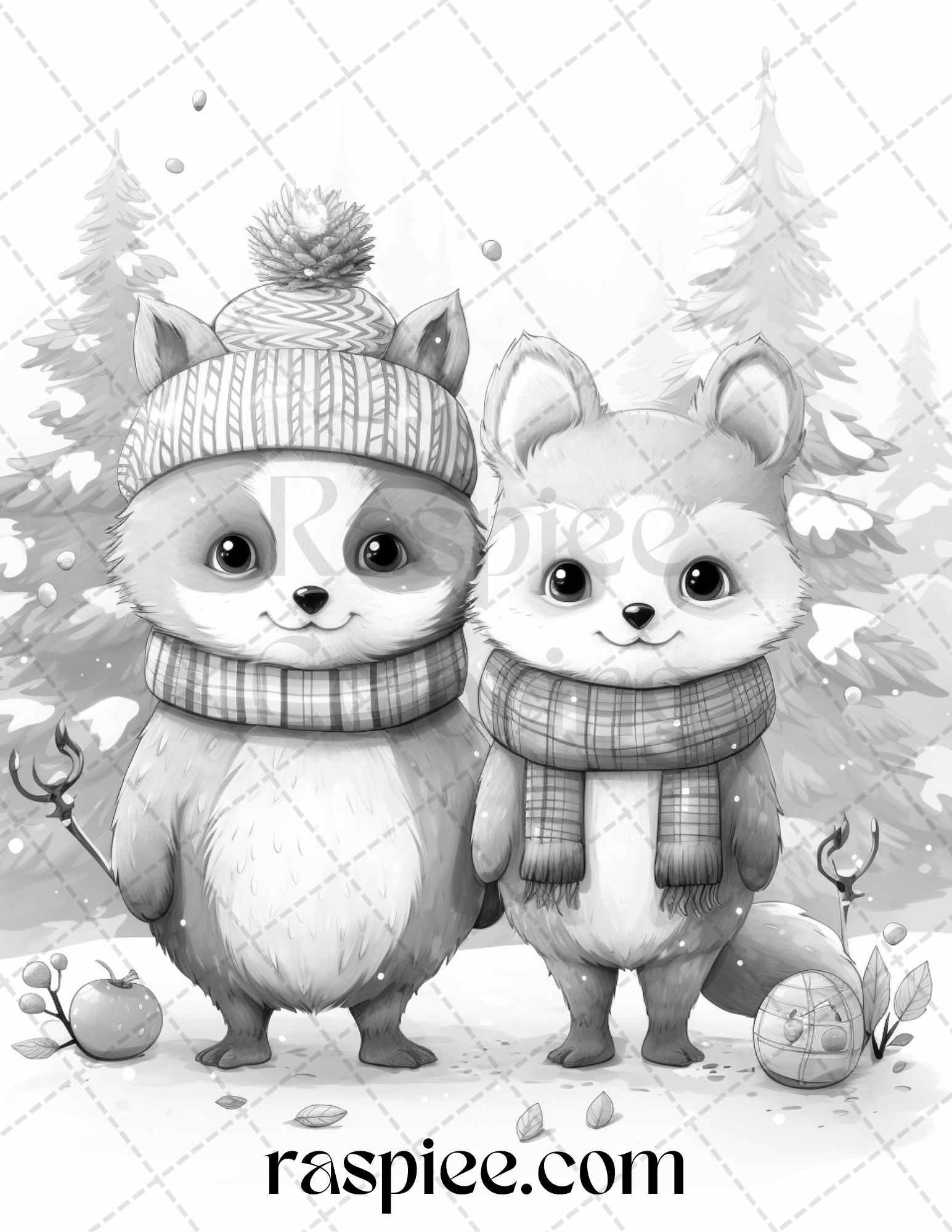 70 Christmas Critters Grayscale Coloring Pages Printable for Adults and Kids, PDF File Instant Download