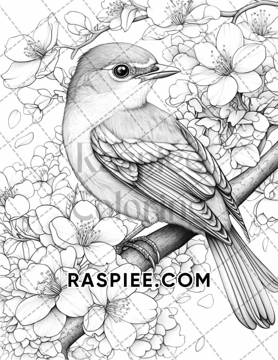 Flowers and Birds Adult Coloring Pages Printable PDF Instant Download