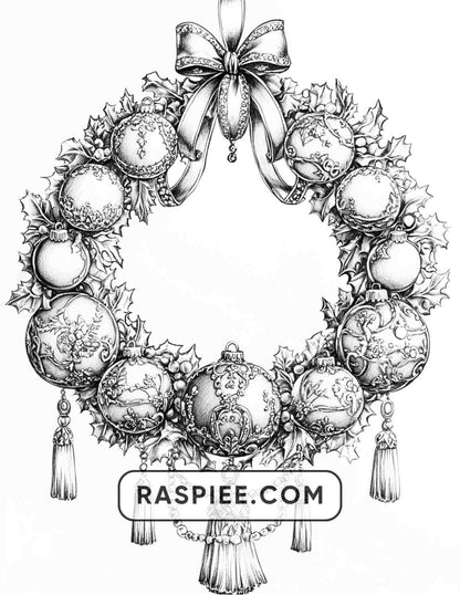 72 Christmas Wreaths Adult Coloring Pages