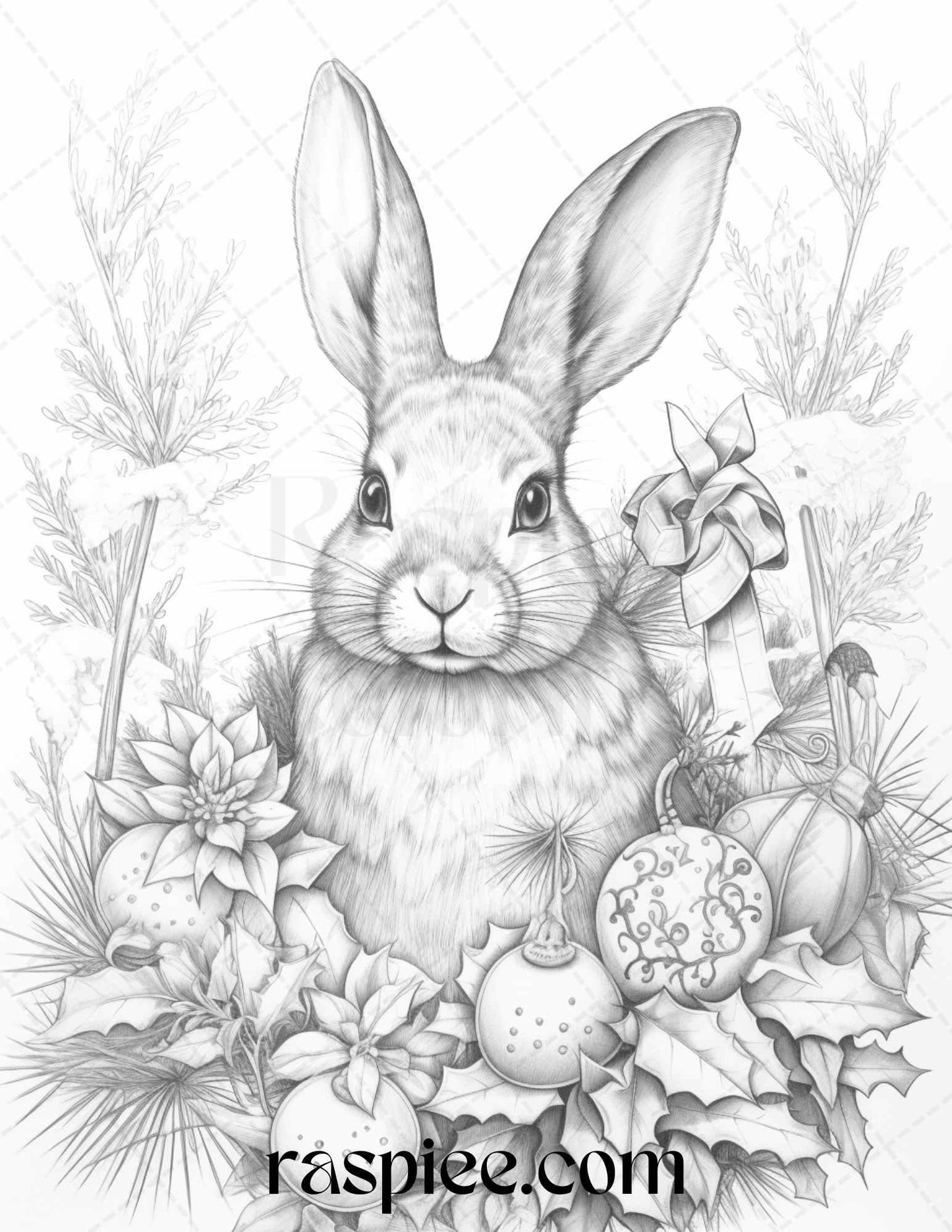 70 Christmas Animals Grayscale Coloring Pages Printable for Adults, PDF File Instant Download