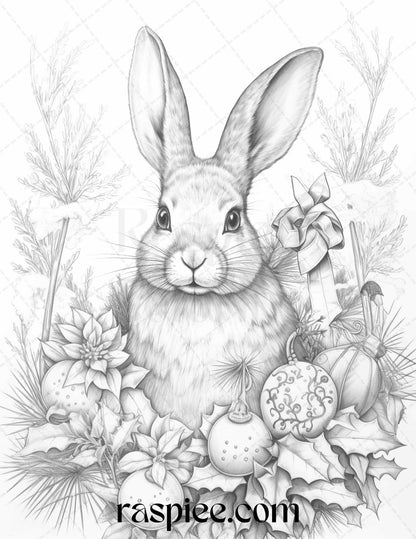 70 Christmas Animals Grayscale Coloring Pages Printable for Adults, PDF File Instant Download