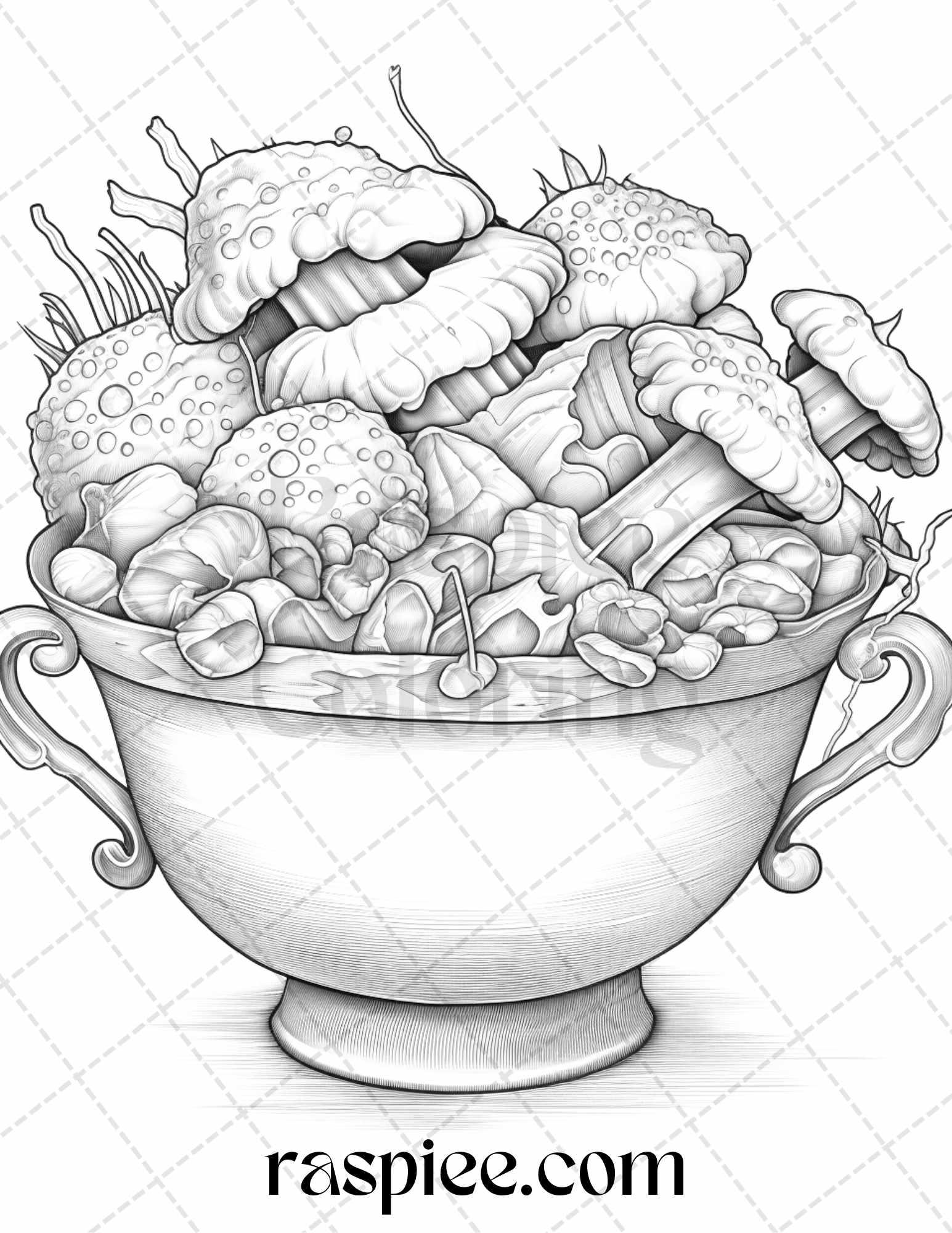 68 Halloween Spooky Desserts Grayscale Coloring Pages Printable for Adults, PDF File Instant Download
