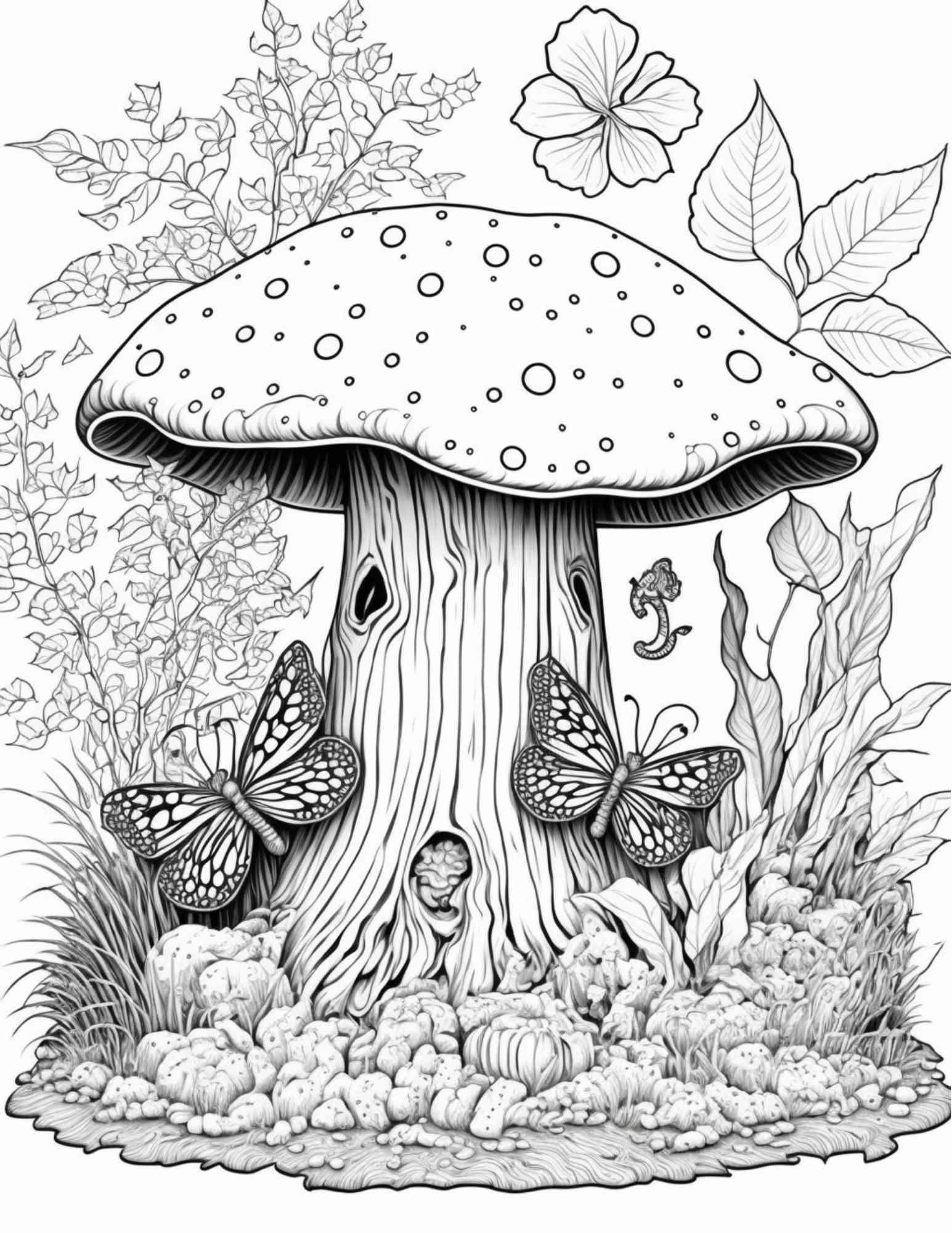 100 Mushroom Forest Coloring Pages Printable for Adults and Kids, Grayscale Coloring Book, Printable PDF File Instant Download