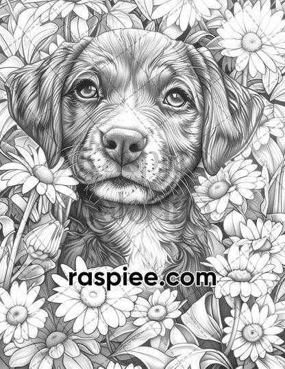 77 Baby Animals with Flowers Grayscale Adult Coloring Pages Printable PDF Instant Download