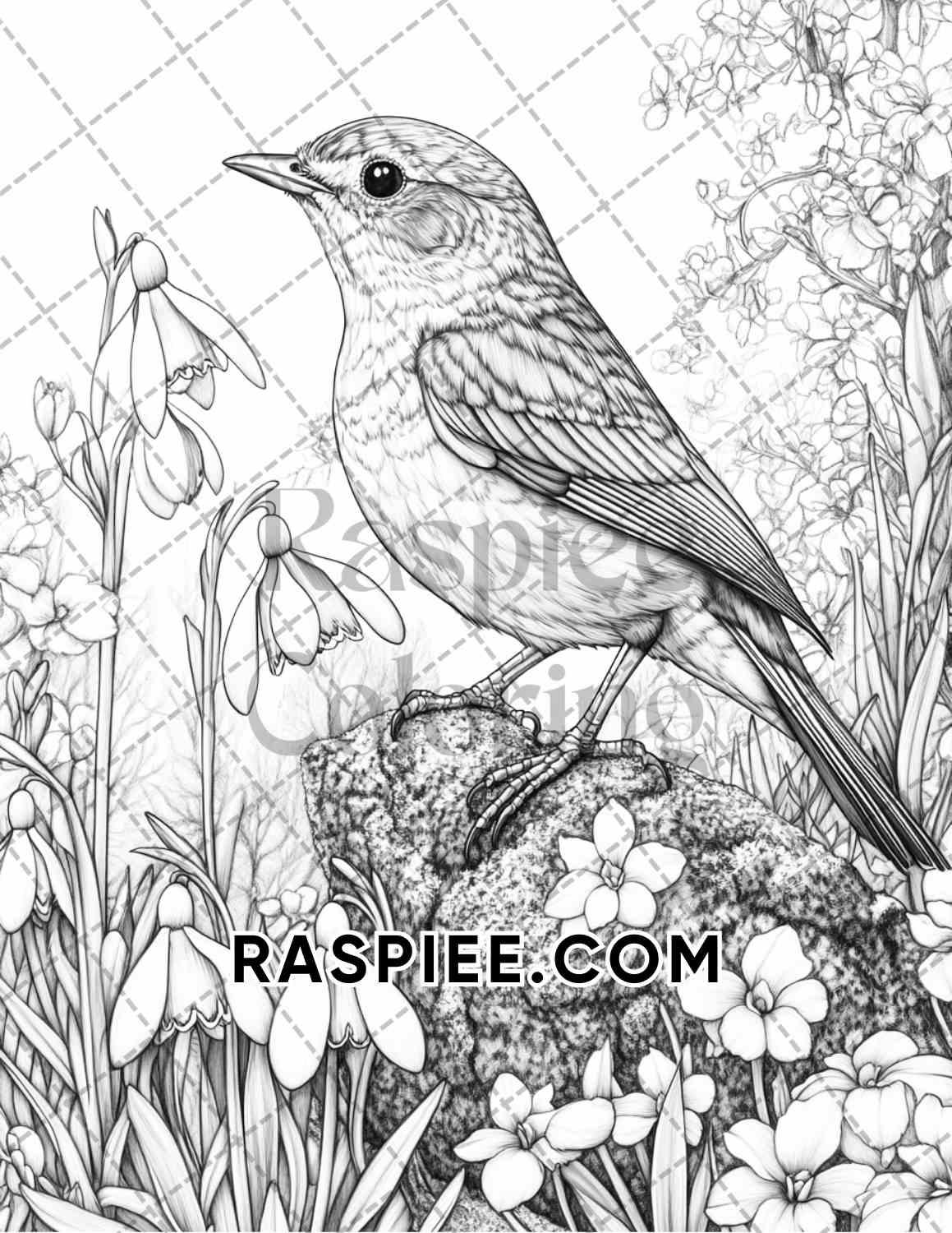 Flowers and Birds Adult Coloring Pages Printable PDF Instant Download