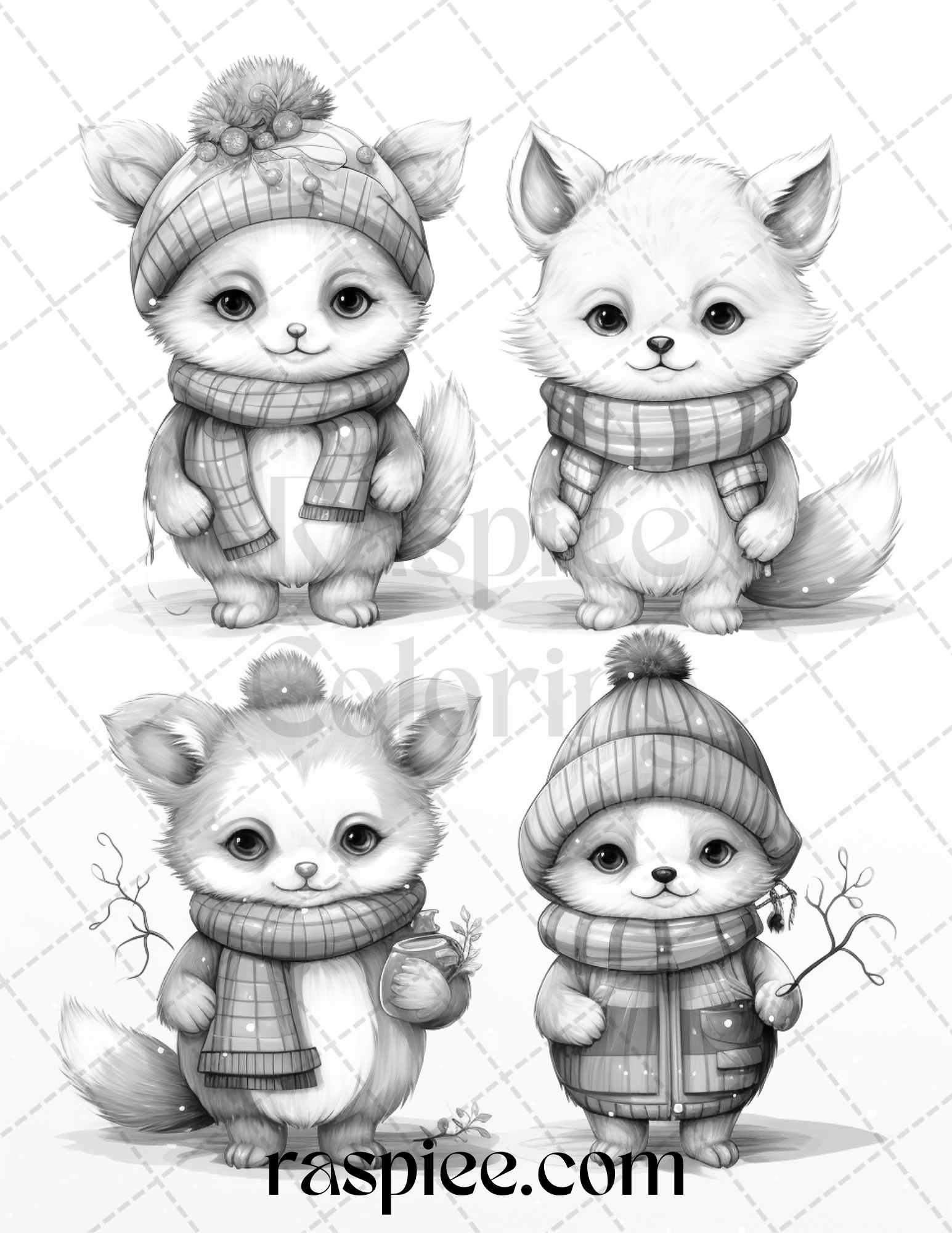 70 Christmas Critters Grayscale Coloring Pages Printable for Adults and Kids, PDF File Instant Download