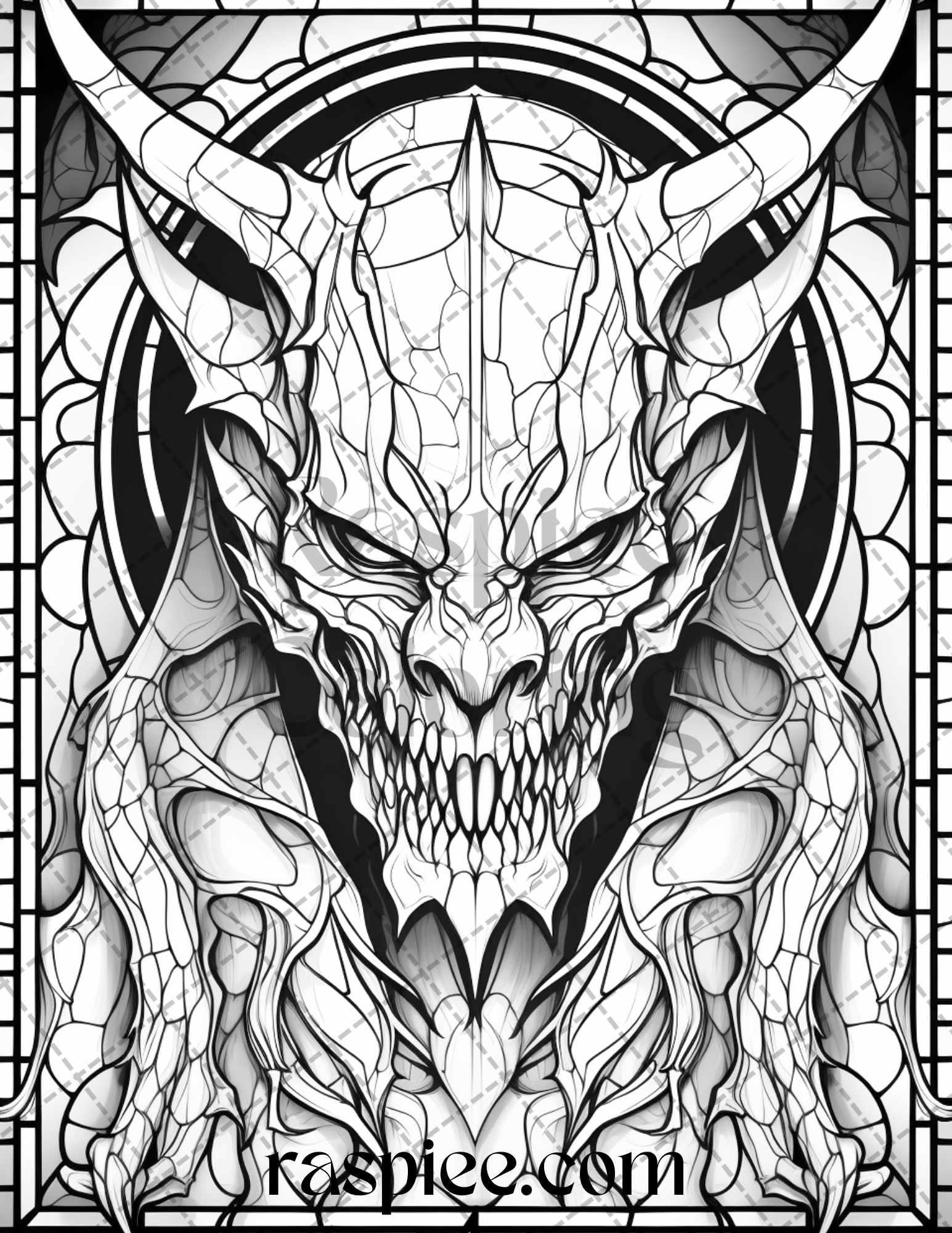 70 Halloween Stained Glass Grayscale Coloring Pages Printable for Adults, PDF File Instant Download