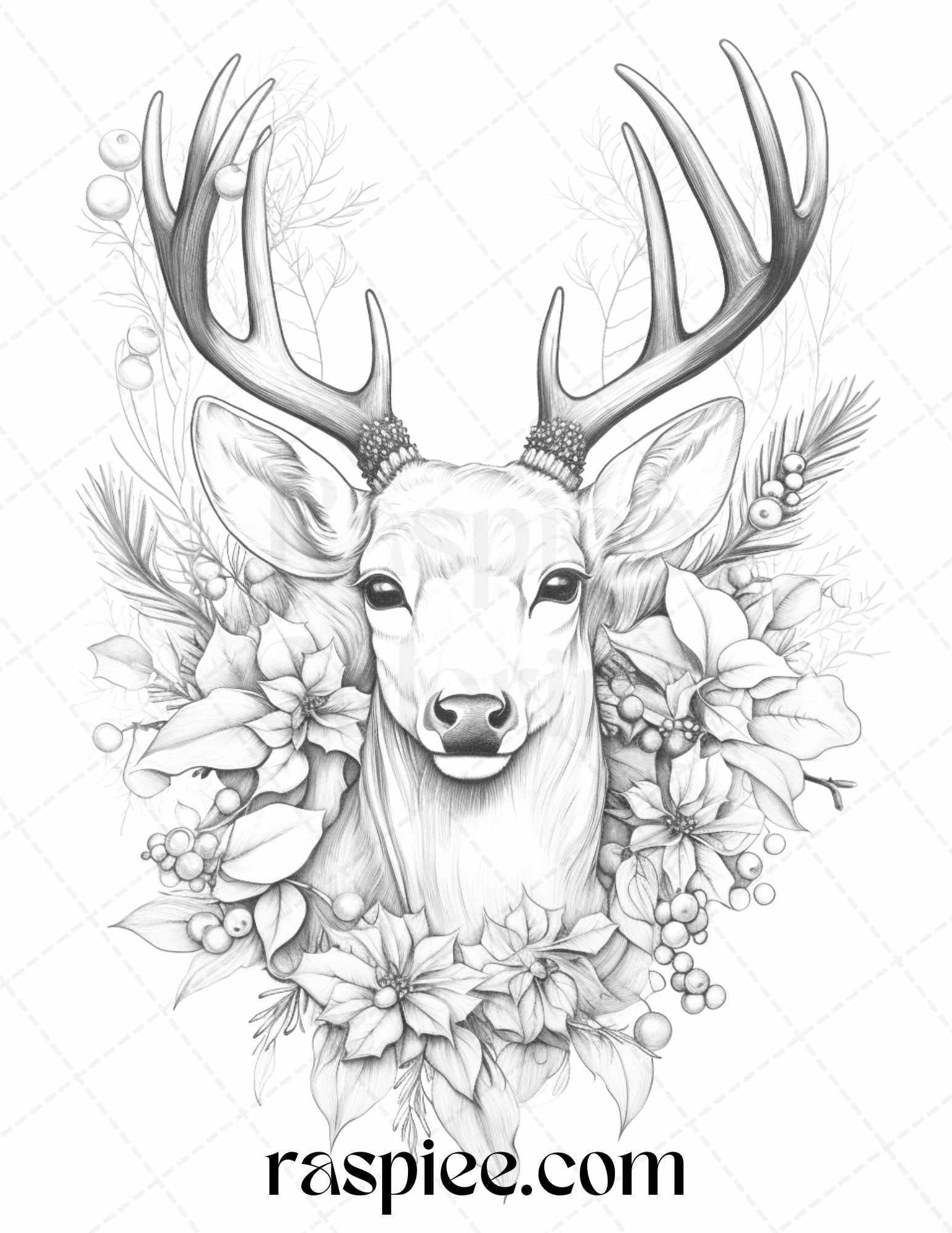 70 Christmas Animals Grayscale Coloring Pages Printable for Adults, PDF File Instant Download