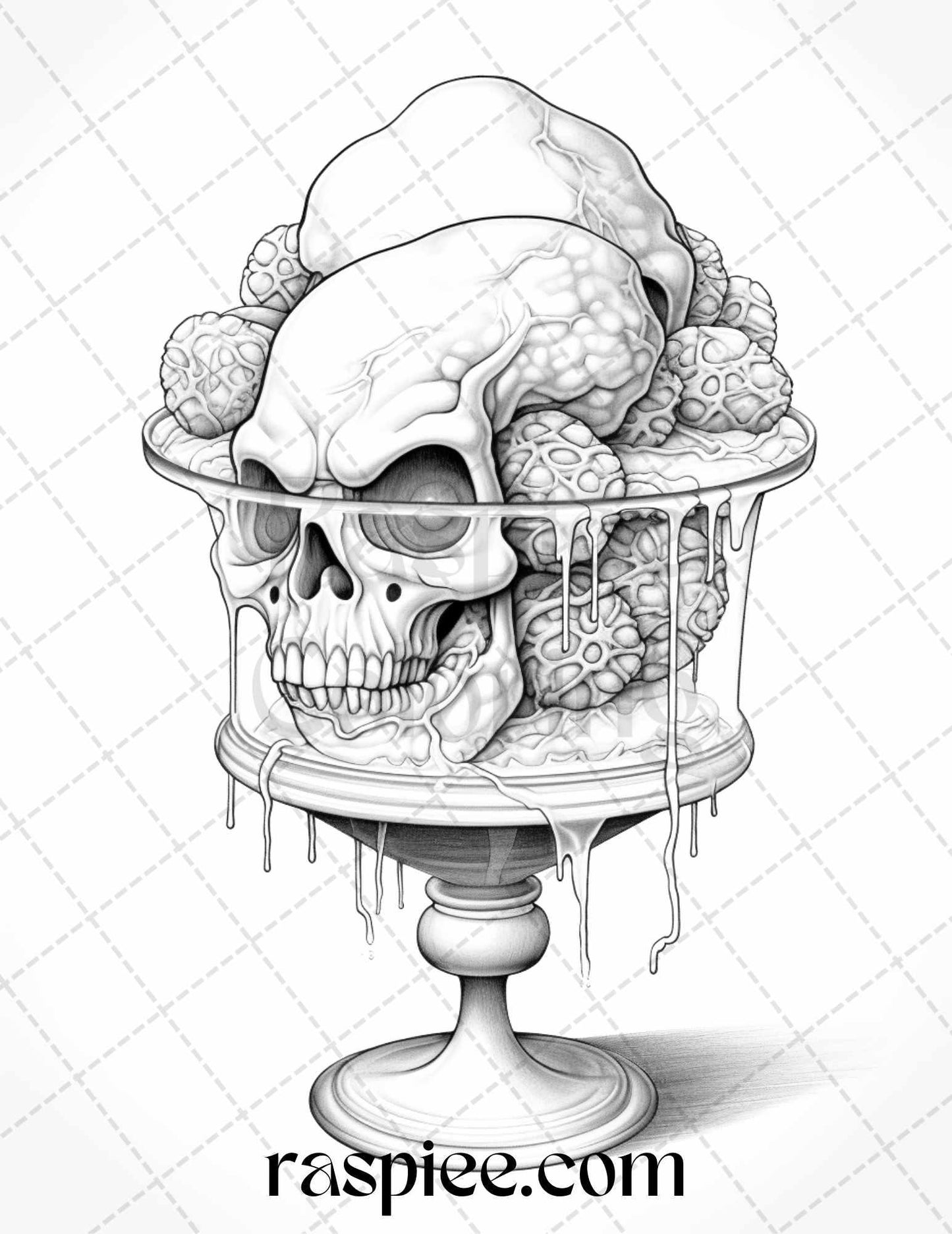 68 Halloween Spooky Desserts Grayscale Coloring Pages Printable for Adults, PDF File Instant Download