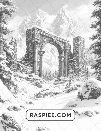 82 Winter Landscapes Adult Coloring Pages