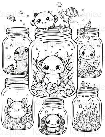 100 Animal in Jar Coloring Pages, Printable Coloring Pages for Kids and Adults, Printable PDF File Instant Download