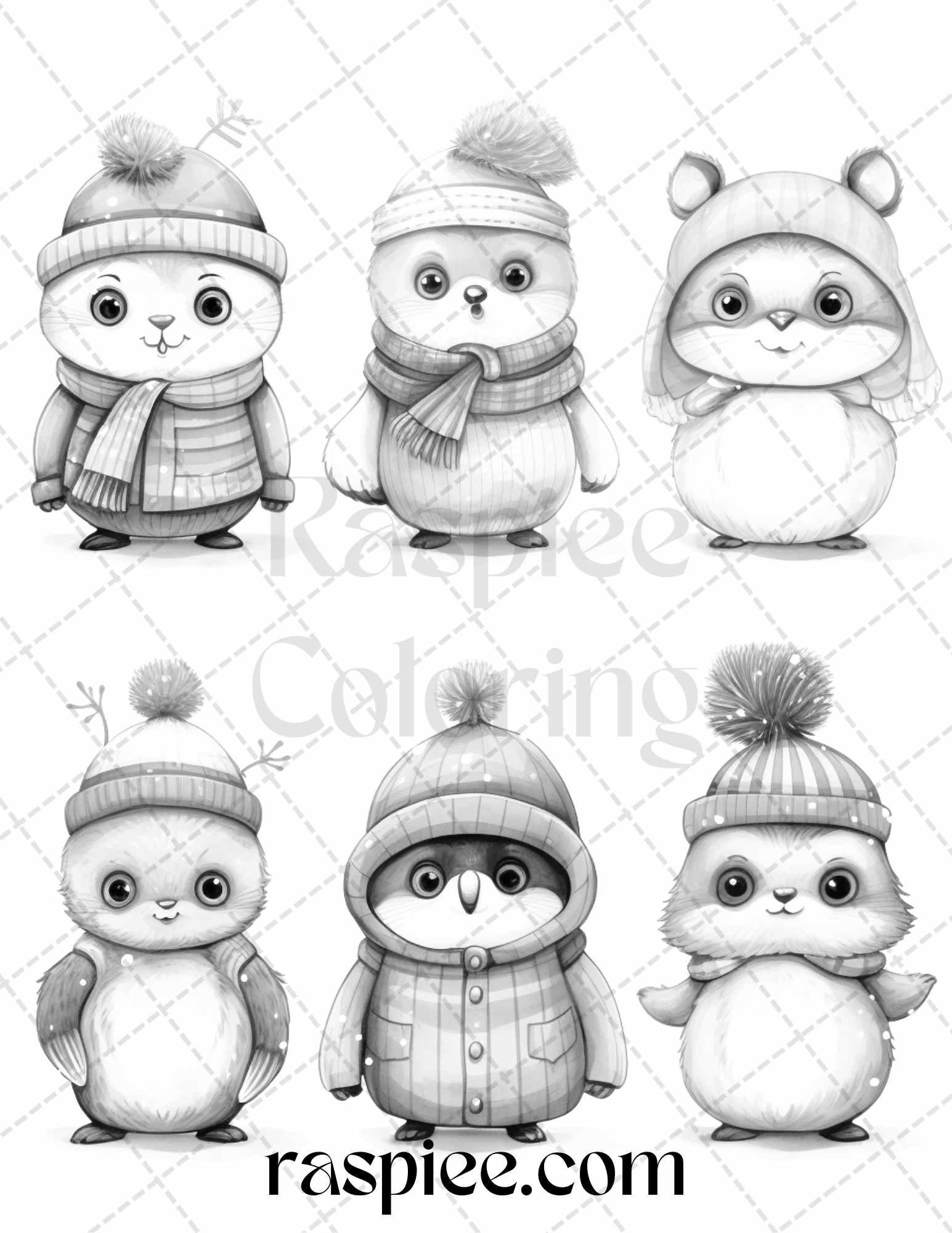 70 Christmas Critters Grayscale Coloring Pages Printable for Adults and Kids, PDF File Instant Download