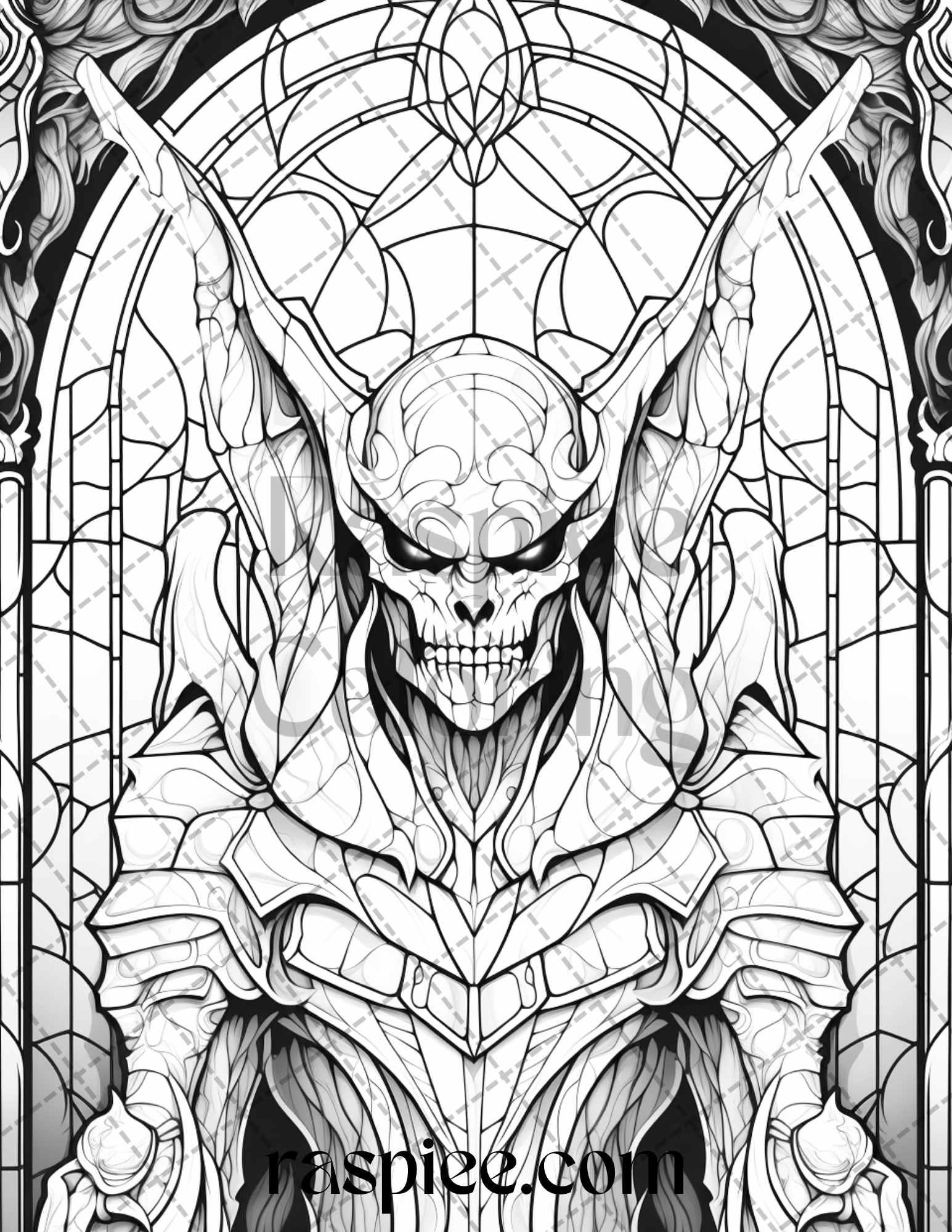 70 Halloween Stained Glass Grayscale Coloring Pages Printable for Adults, PDF File Instant Download