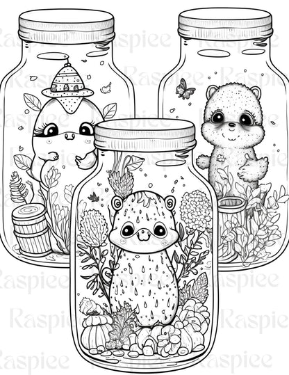 100 Animal in Jar Coloring Pages, Printable Coloring Pages for Kids and Adults, Printable PDF File Instant Download