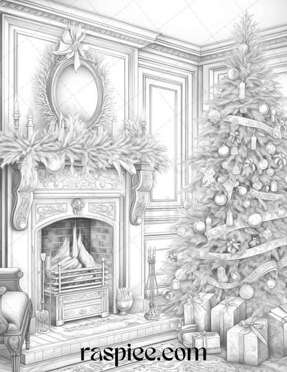 90 Merry Christmas Grayscale Coloring Pages Printable for Adults, PDF File Instant Download