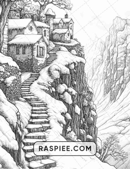 82 Winter Landscapes Adult Coloring Pages