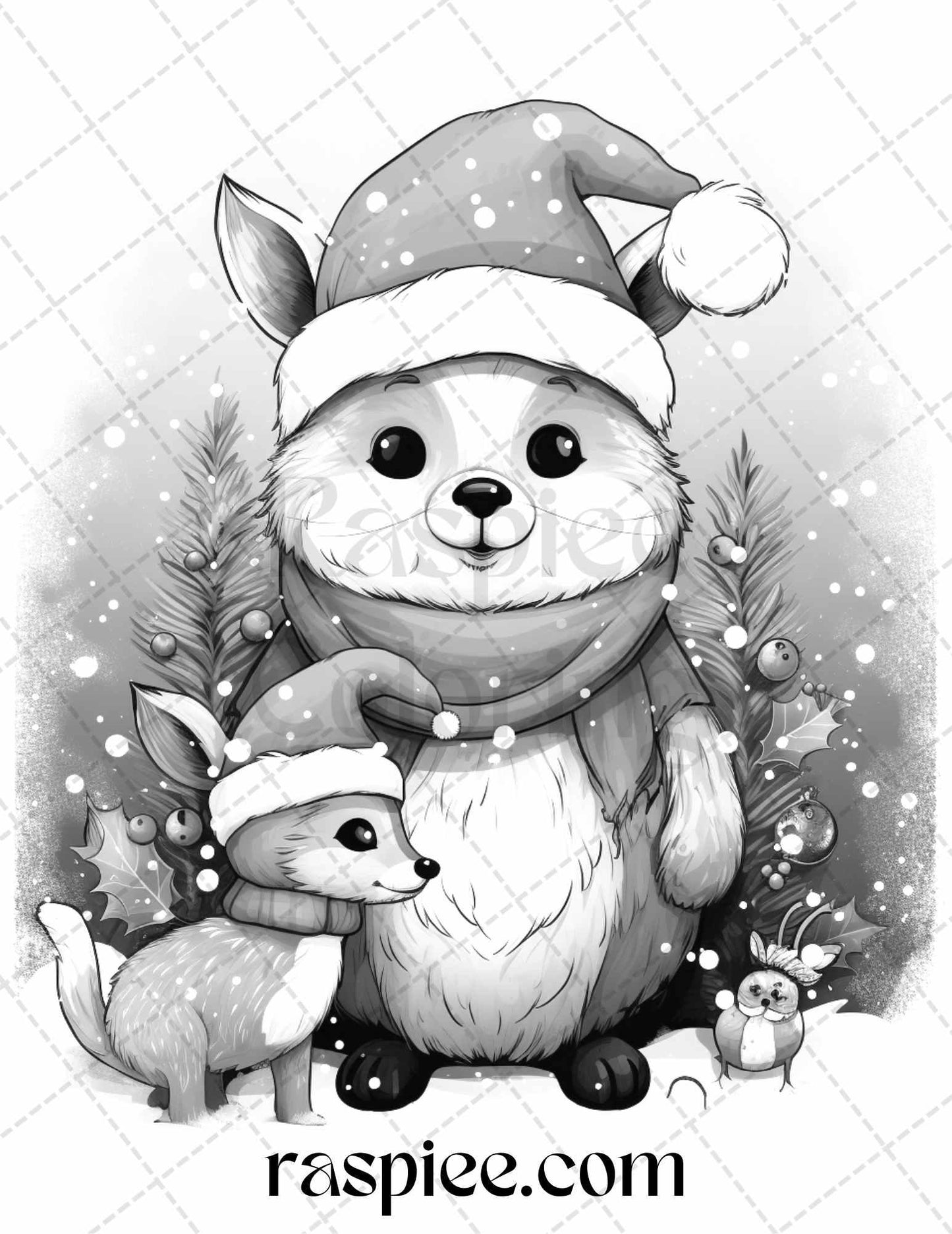 70 Christmas Critters Grayscale Coloring Pages Printable for Adults and Kids, PDF File Instant Download
