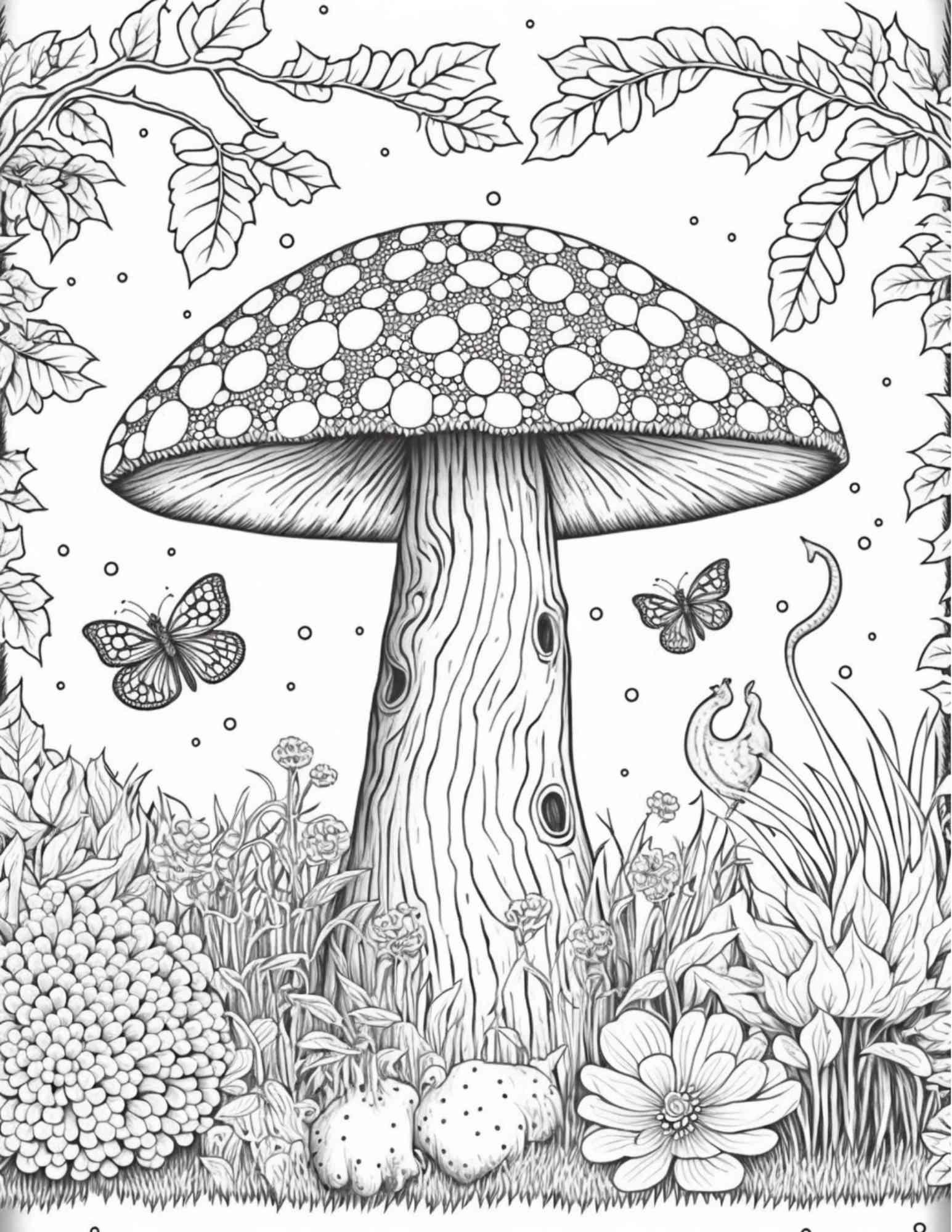 100 Mushroom Forest Coloring Pages Printable for Adults and Kids, Grayscale Coloring Book, Printable PDF File Instant Download