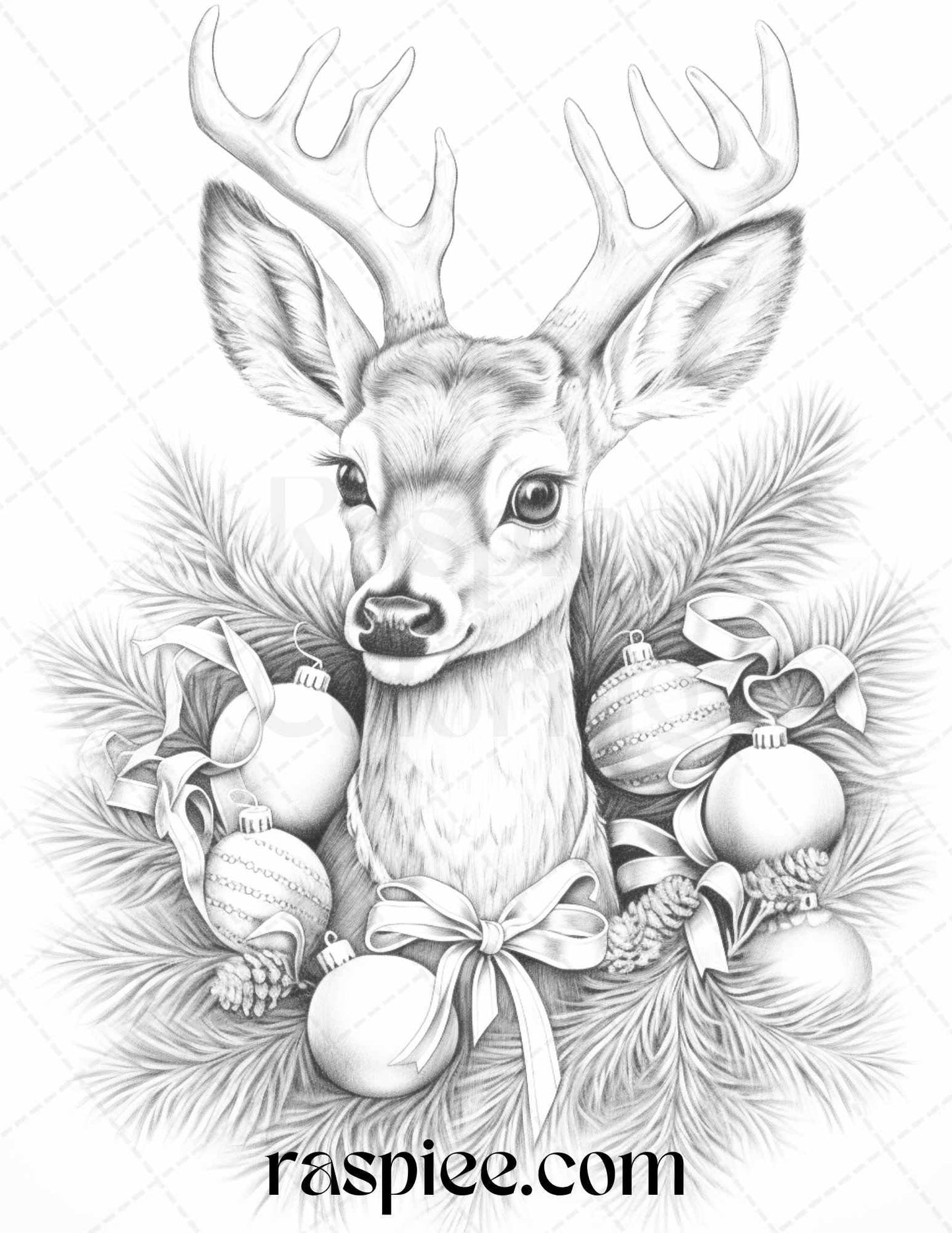 70 Christmas Animals Grayscale Coloring Pages Printable for Adults, PDF File Instant Download
