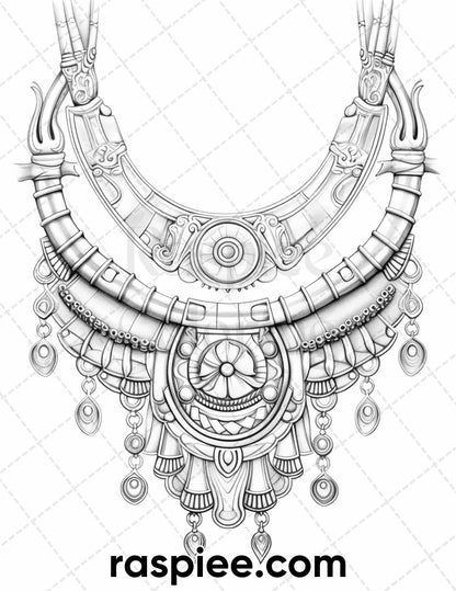 75 Exquisite Jewelry Collection Grayscale Coloring Pages for Adults, Printable PDF Instant Download
