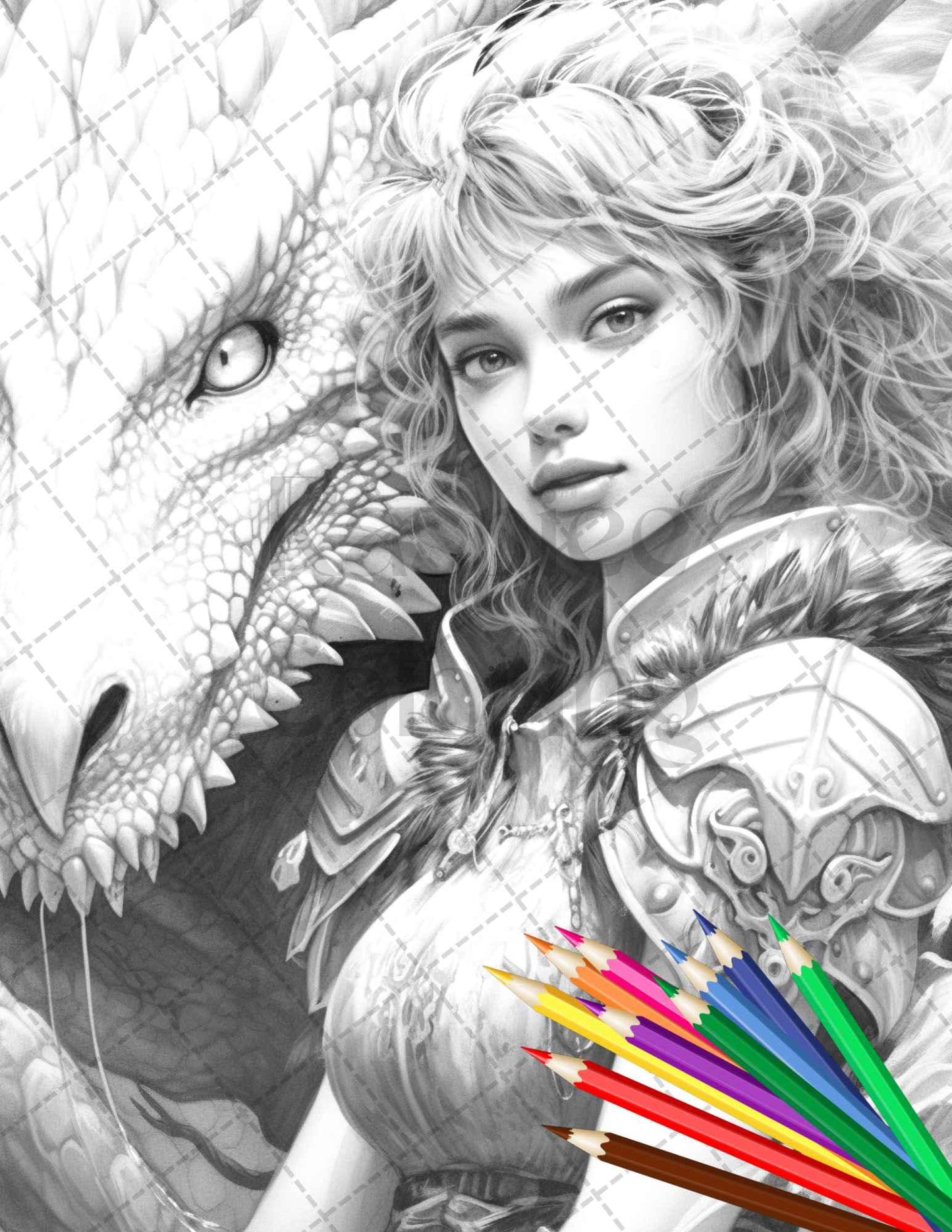 Enchanted Dragon Queens Grayscale Coloring Pages Printable for Adults, PDF File Instant Download