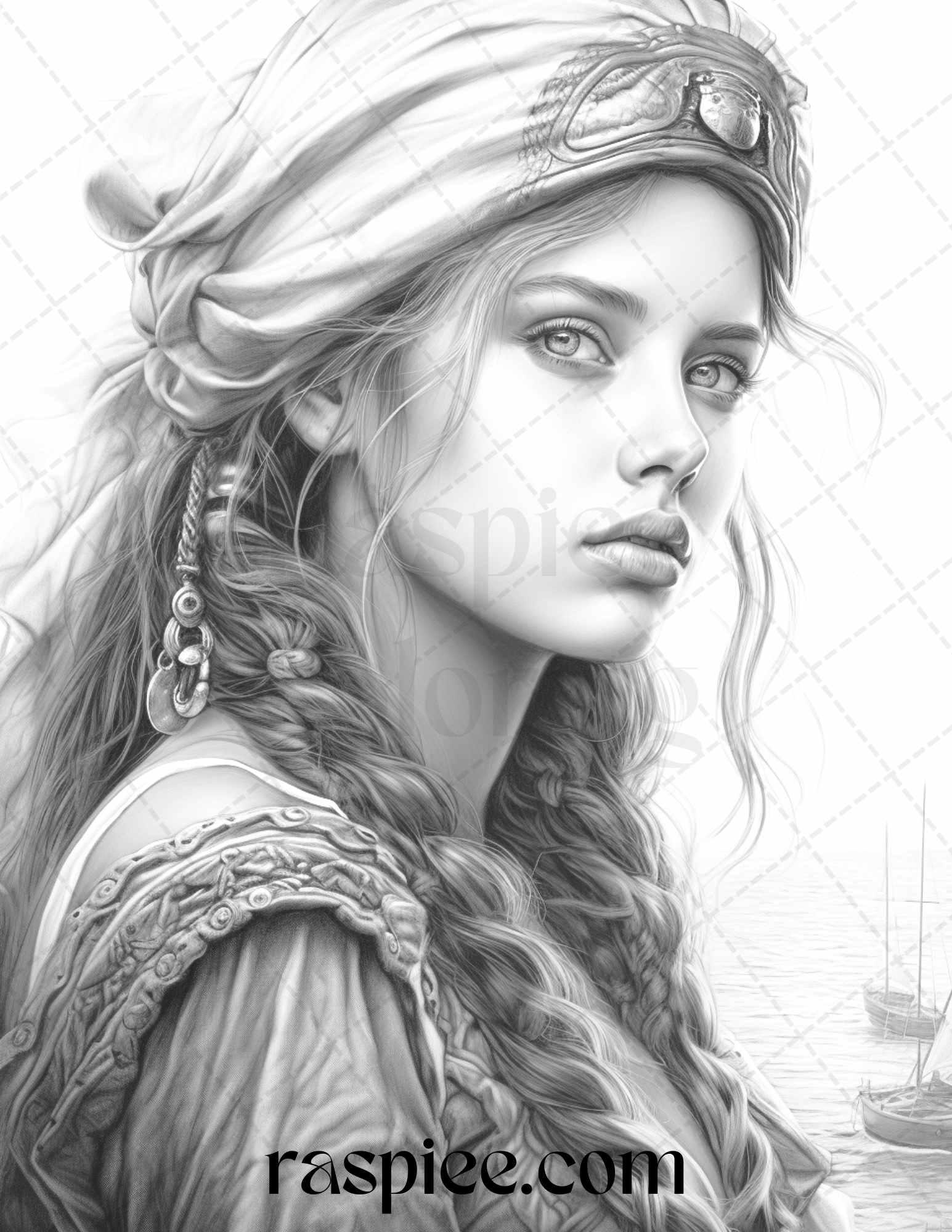 60 Pirate Life Grayscale Coloring Pages Printable for Adults, Stress Relief Coloring, PDF File Instant Download